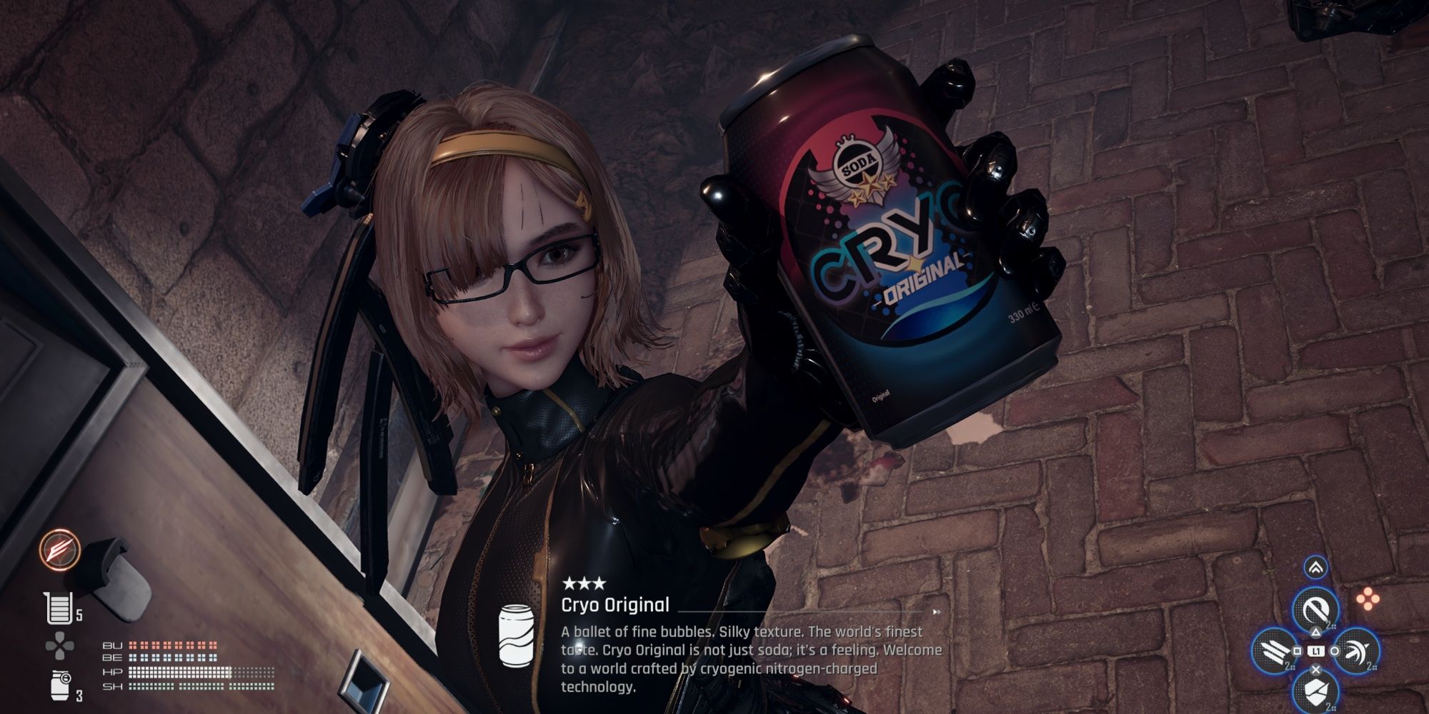 Eve with Cryo Original soda in Stellar Blade