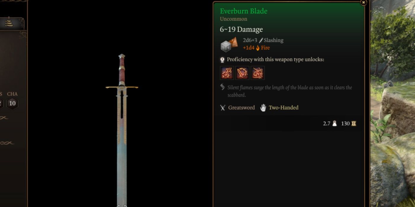Baldur's Gate 3 Everburn Blade in-game item description