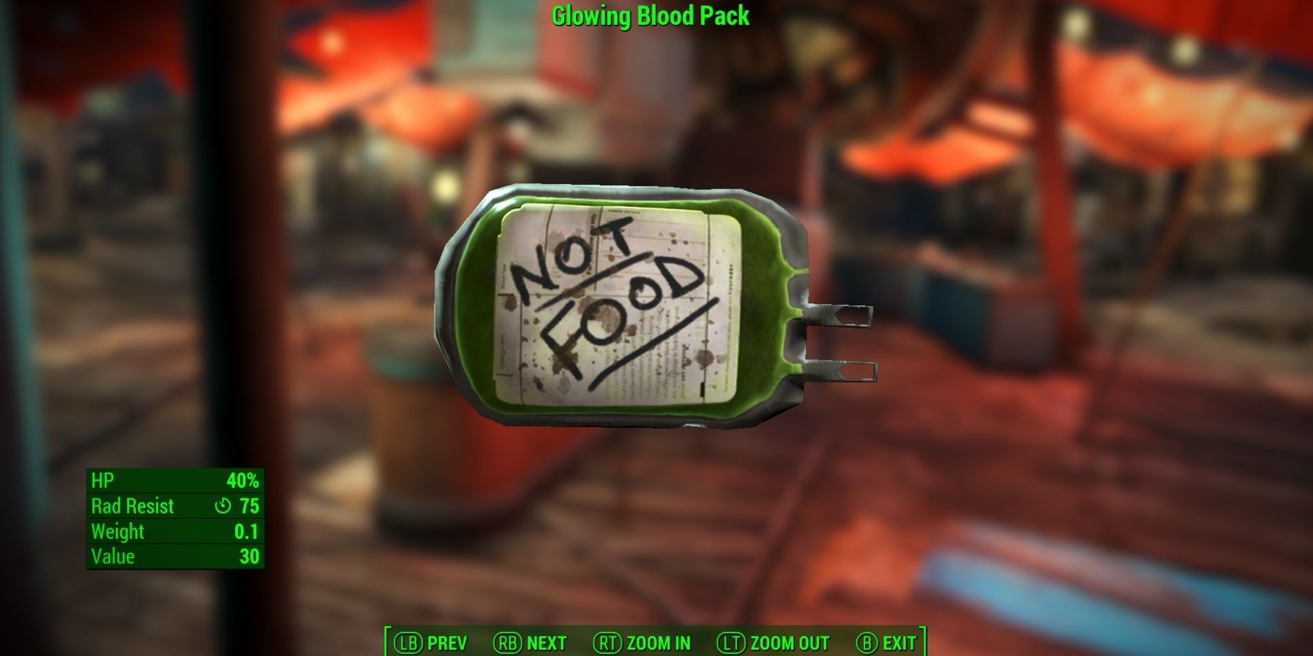 A Glowing Blood Pack From Fallout 4