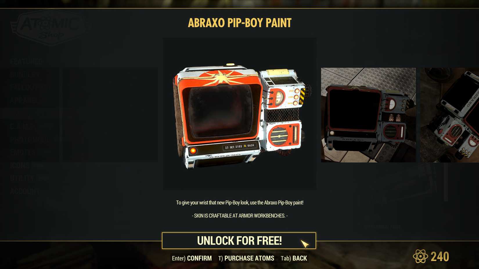 Image of the Abraxo Pip Boy Paint at the Atomic Shop in Fallout 76