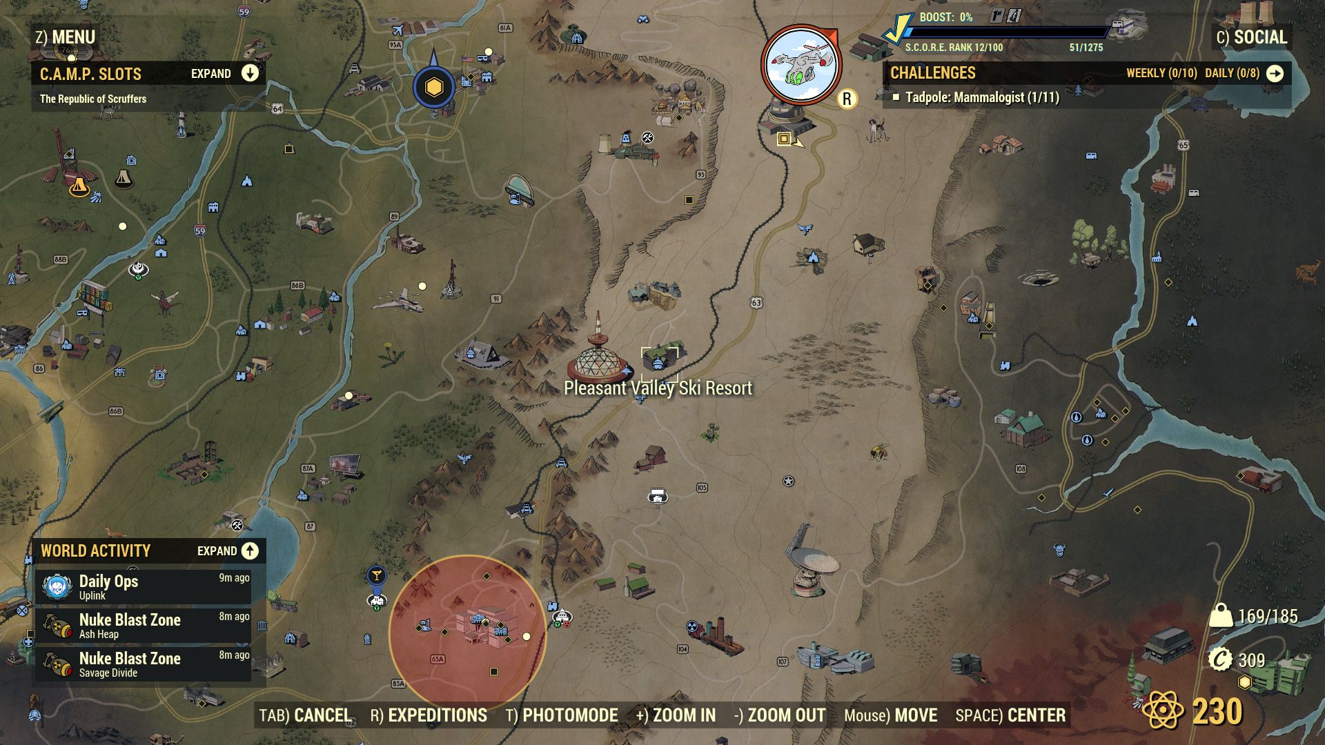 Image of the location on the map of pleasant valley ski resort in Fallout 76