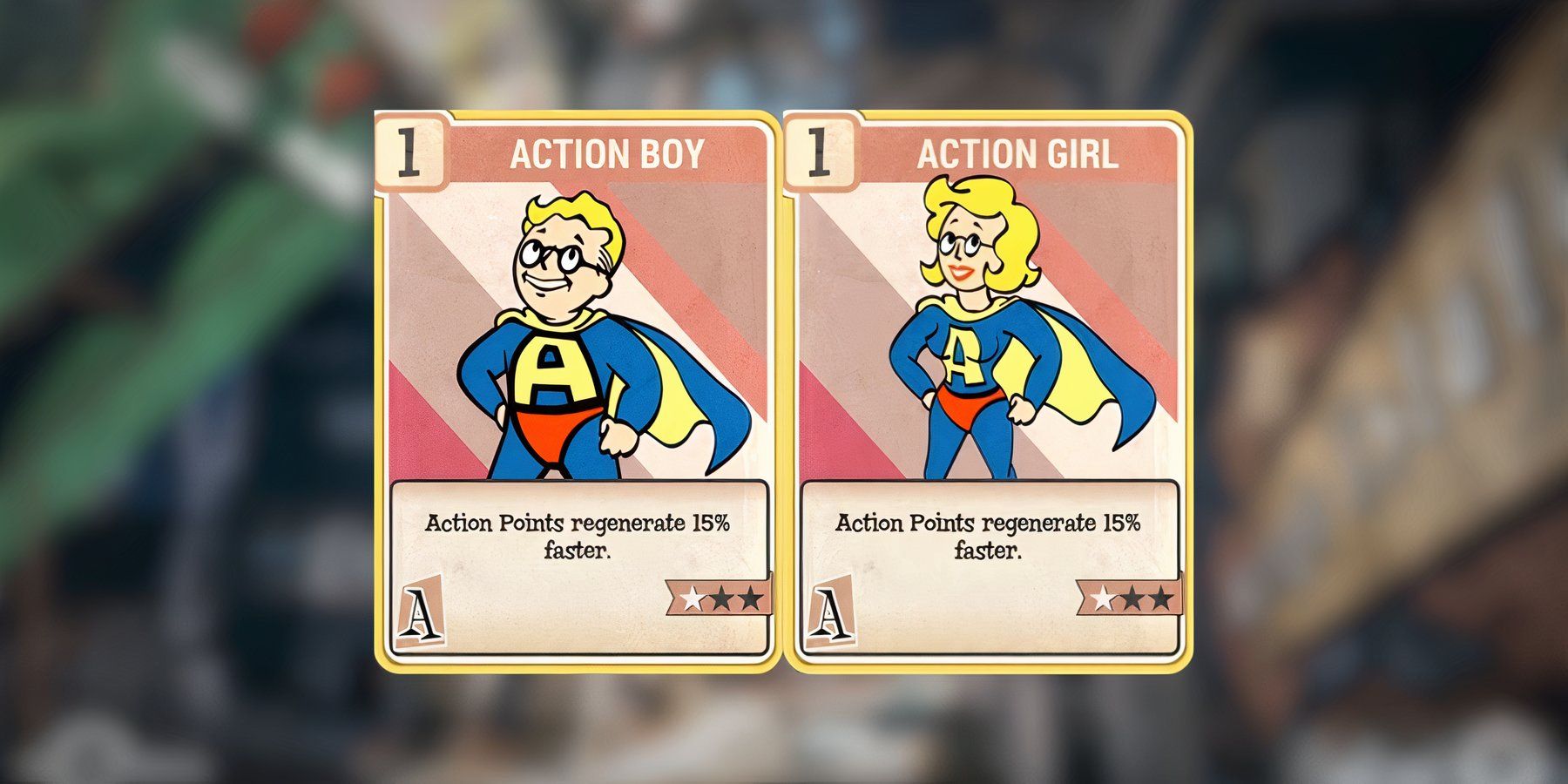 the action boy and action girl perk cards in fallout 76.