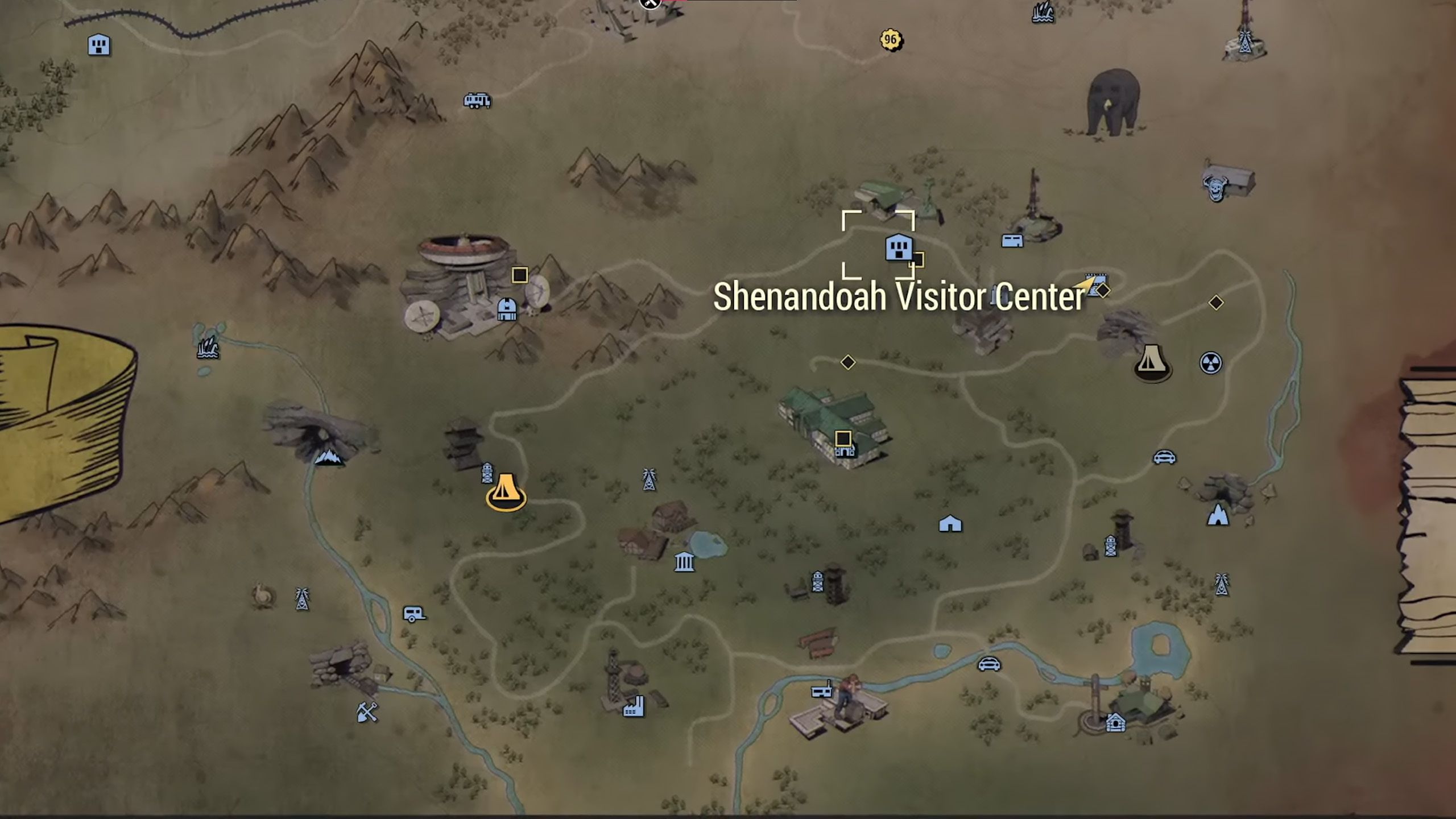 Fallout 76 Skyline Valley May 2024 Developer Preview Screenshot 2 Shenandoah Visitor Center new region map of Appalachia south