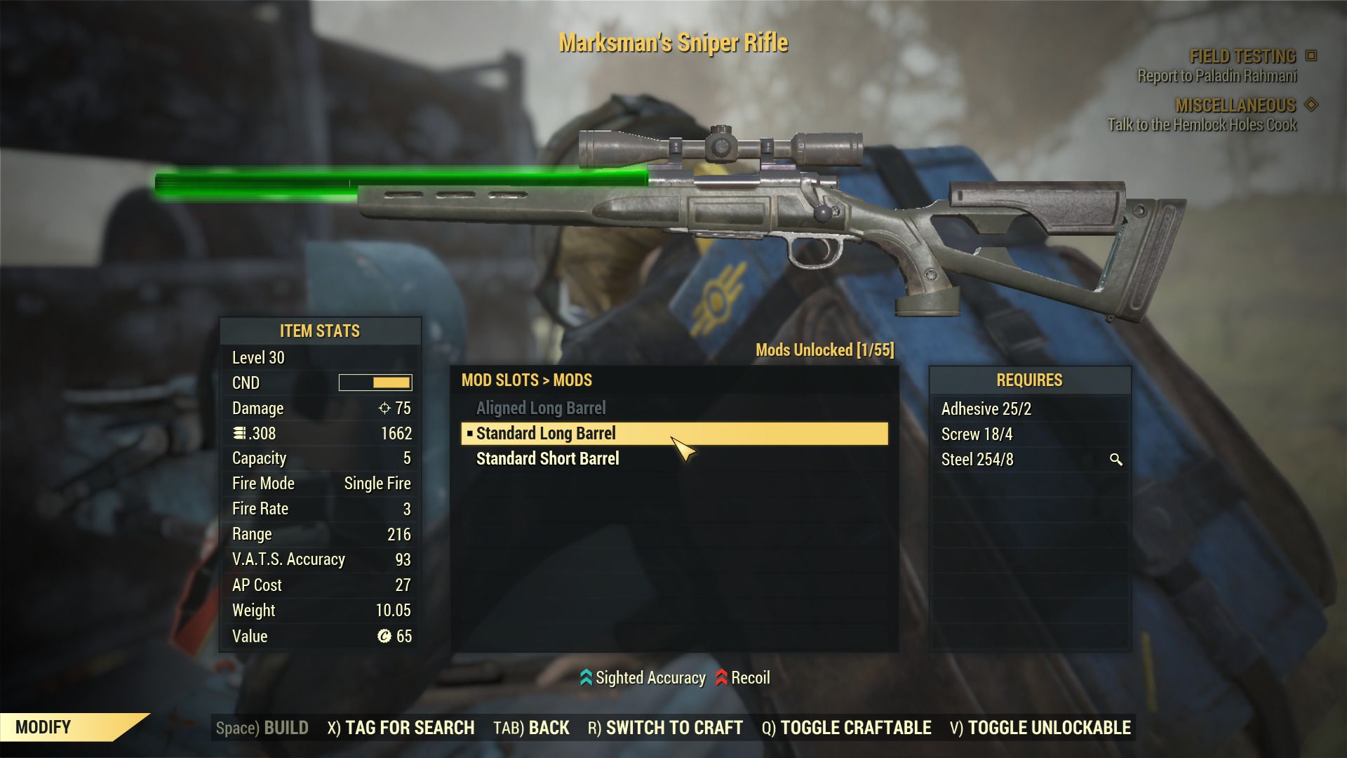 Image of a long barrel weapon mod in Fallout 76