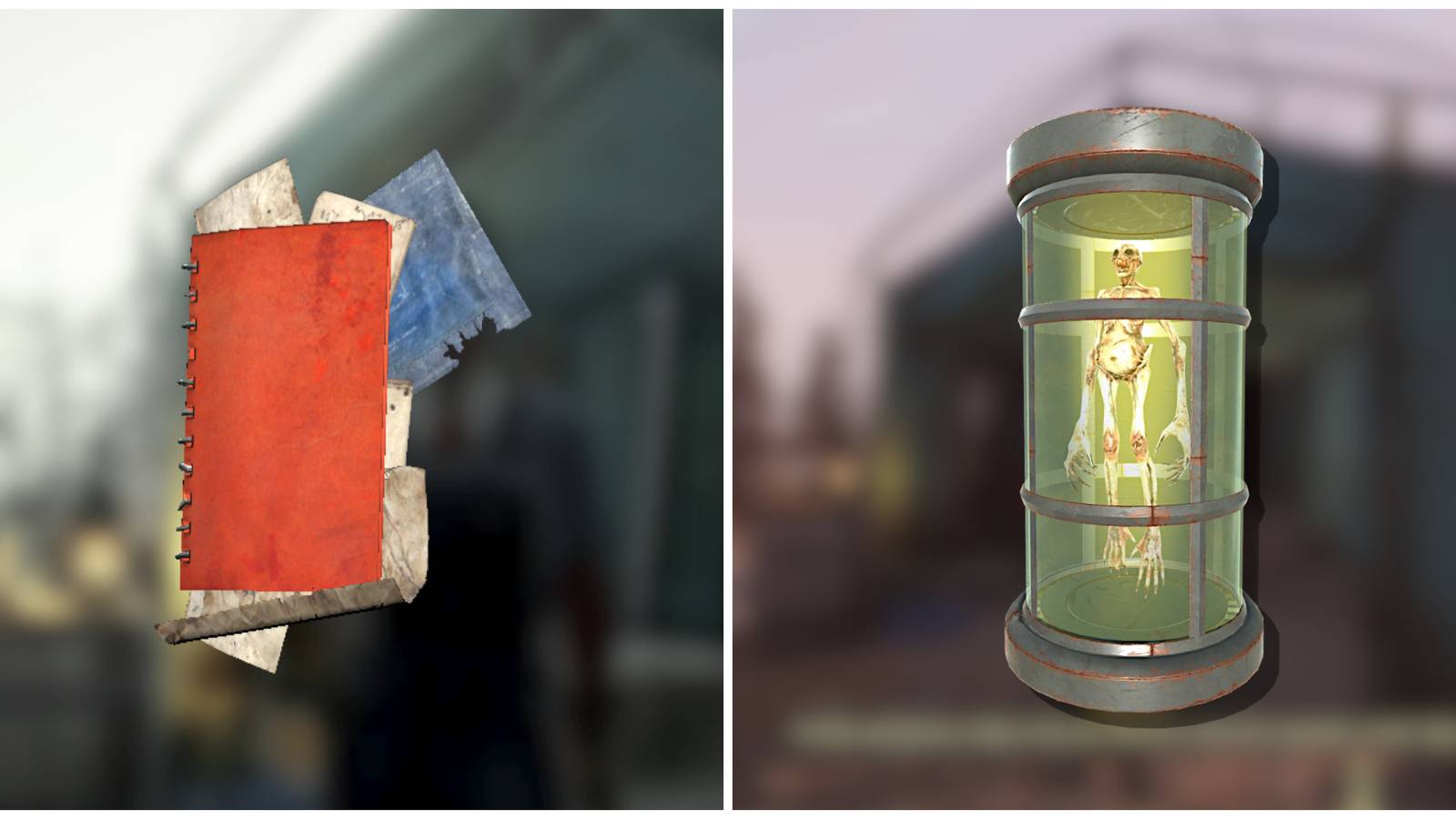 Split image of the Wendigo Tube Plan and the Wendigo Tube in Fallout 76