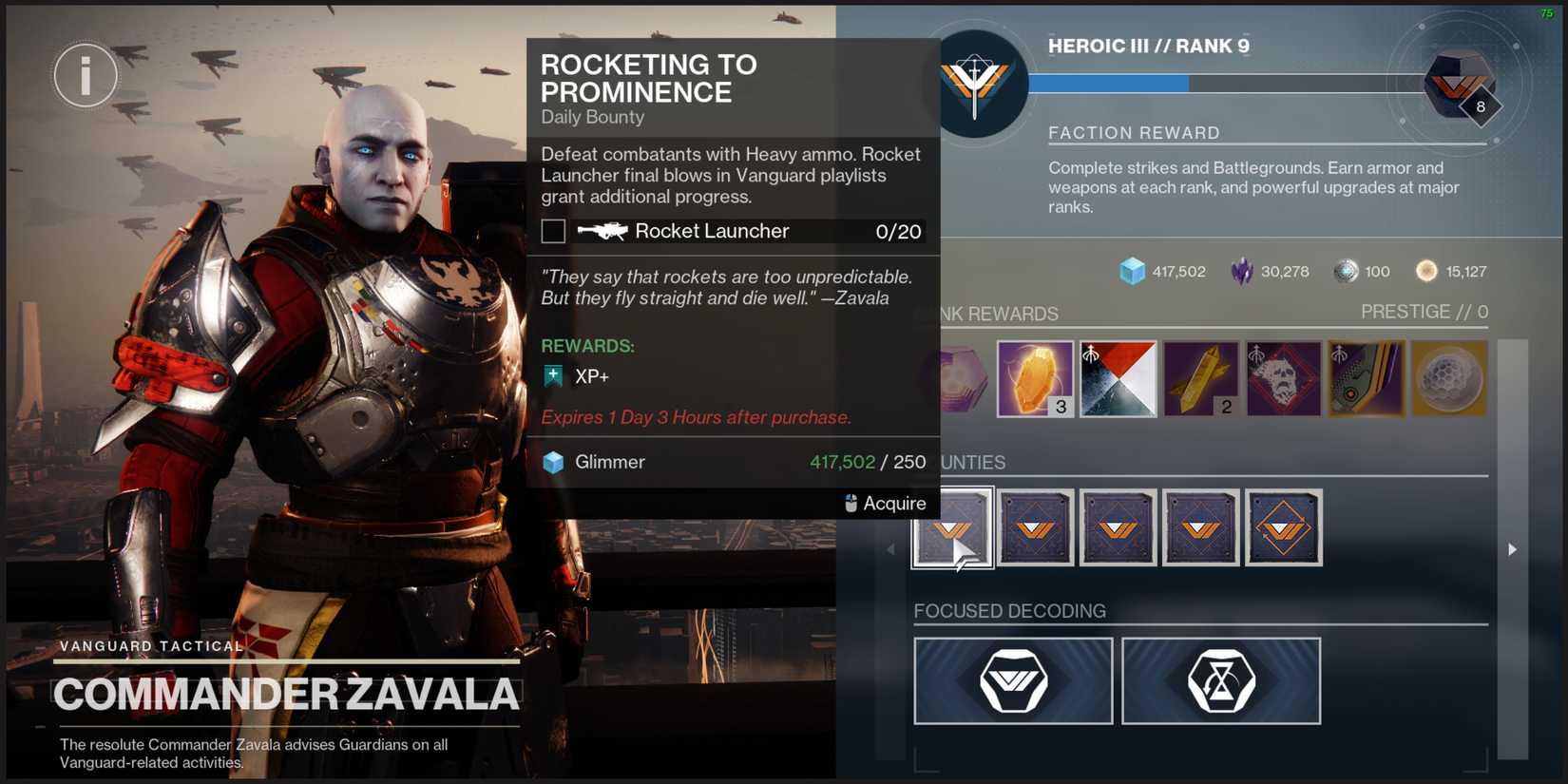 Commander Zavala vanguard bounties at tower
