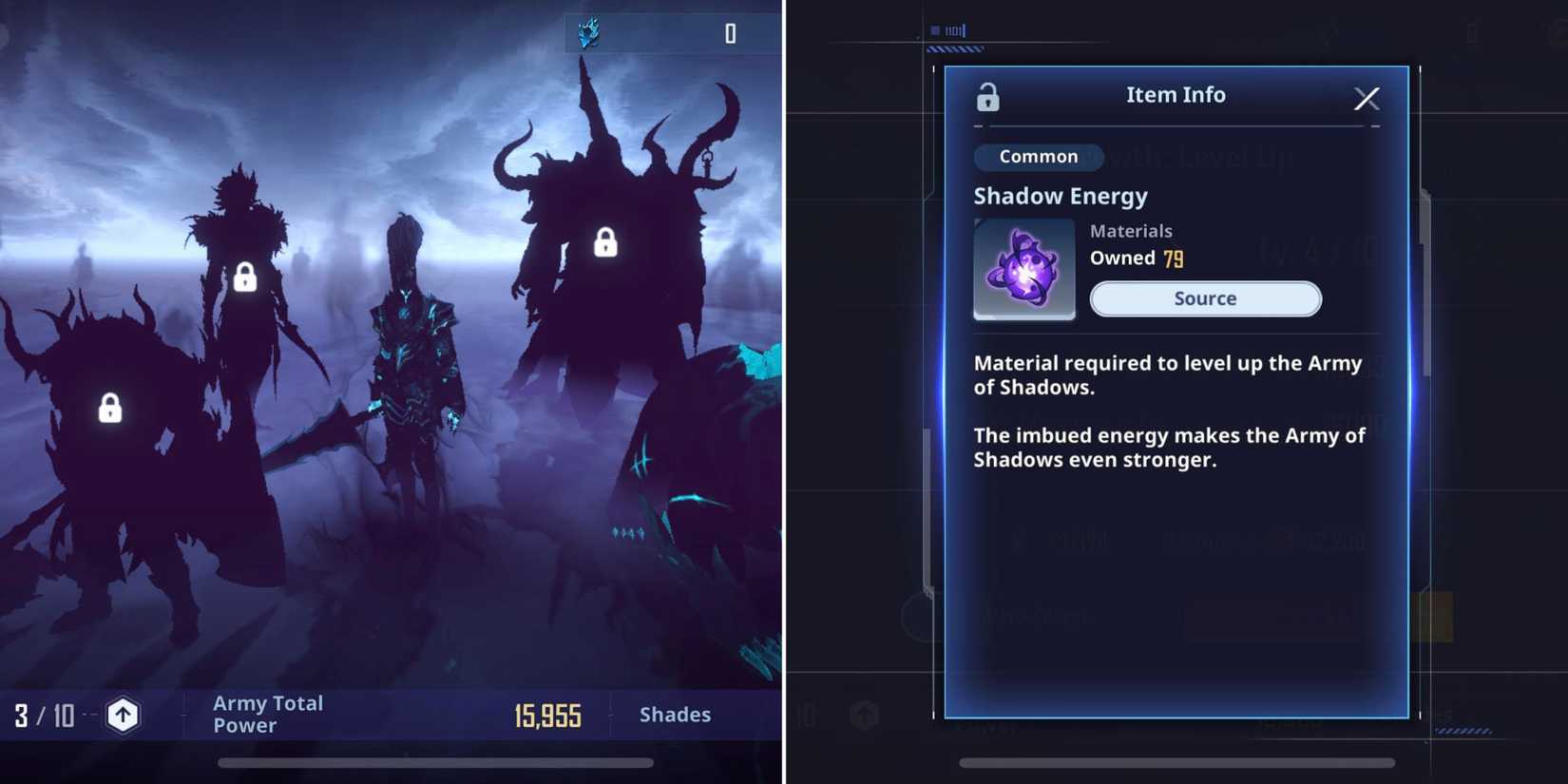 The Army Of Shadows & Shadow Energy In The Menu 