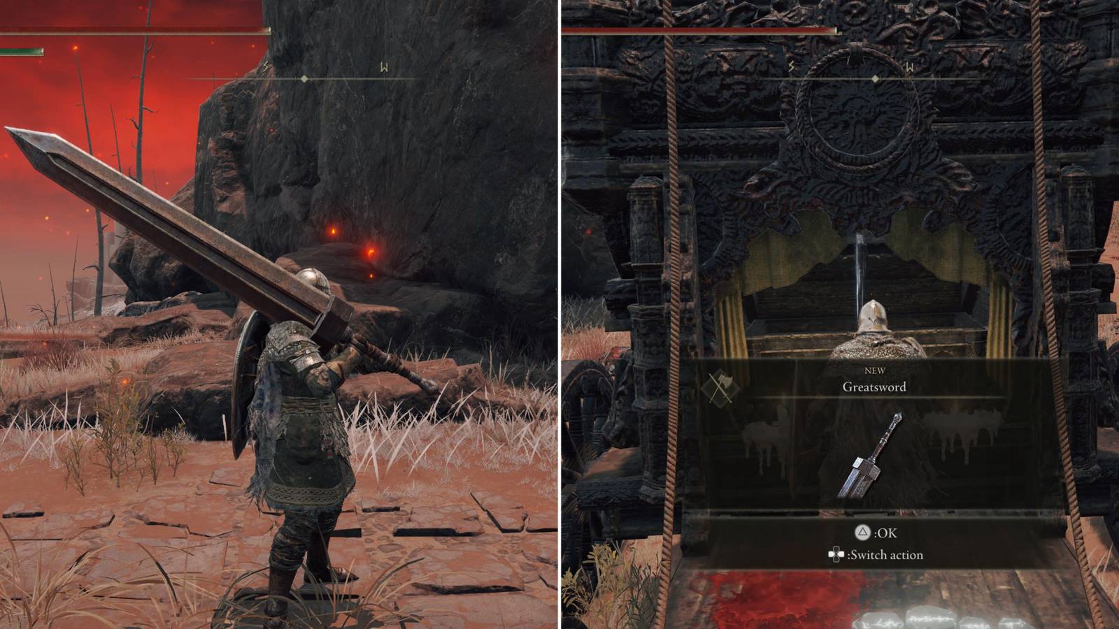 The Player Holding The Greatsword & Looting It From The Chest 
