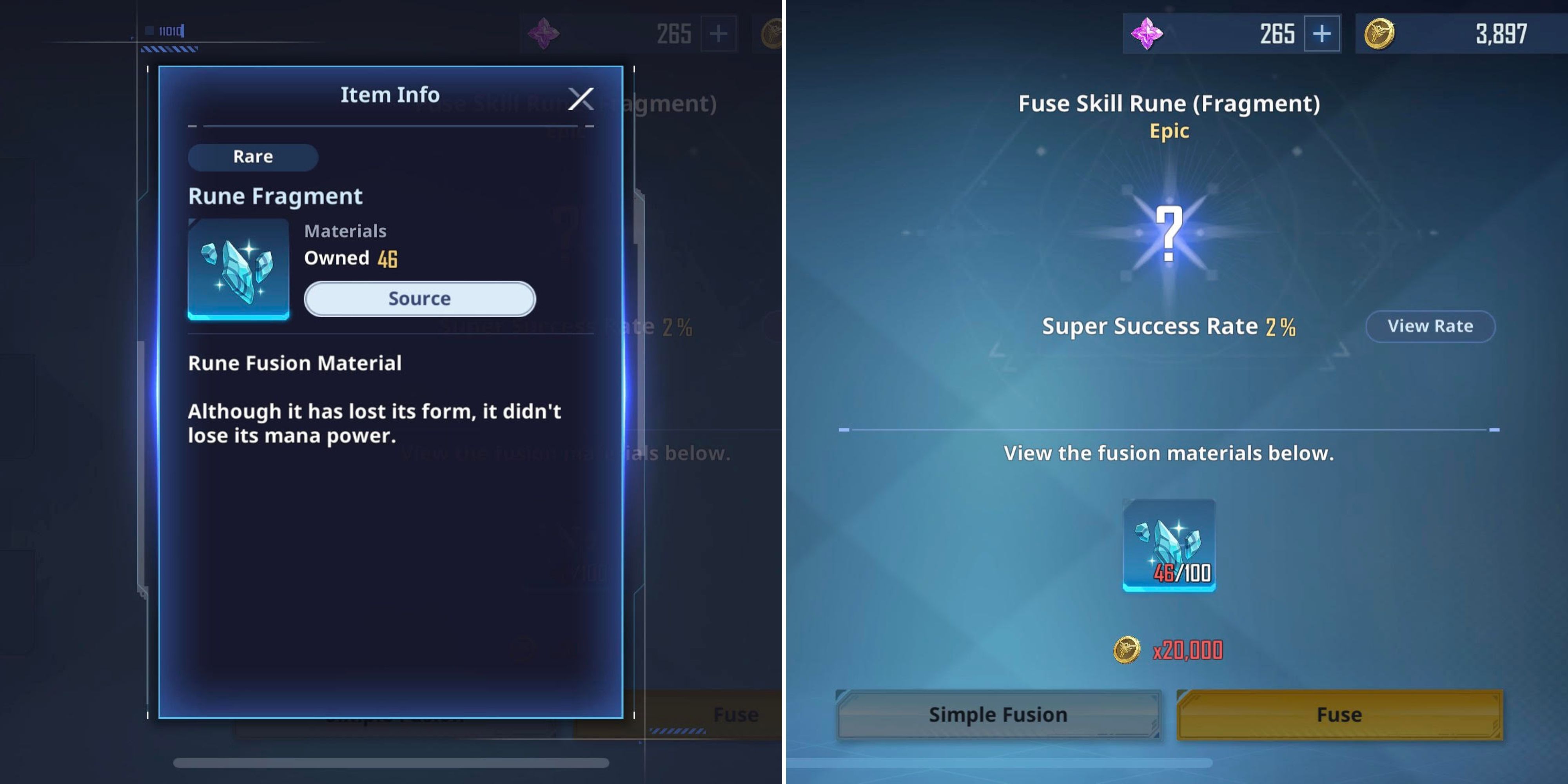 Rune Fragments In The Menu & The Player Fusing Rune Fragments 