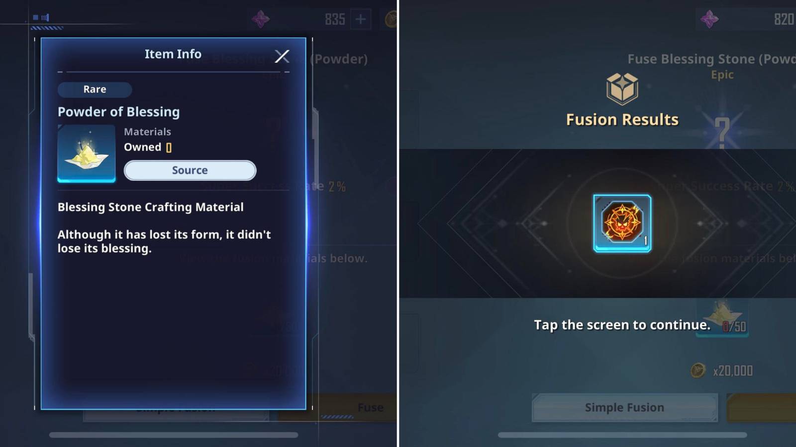 Powder Of Blessing In The Menu & Fusing A Blessing Stone