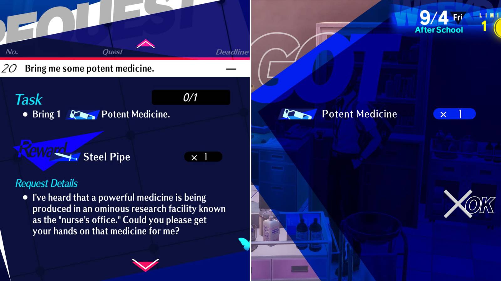 Elizabeth Request 20 & The Player Obtaining Potent Medicine 