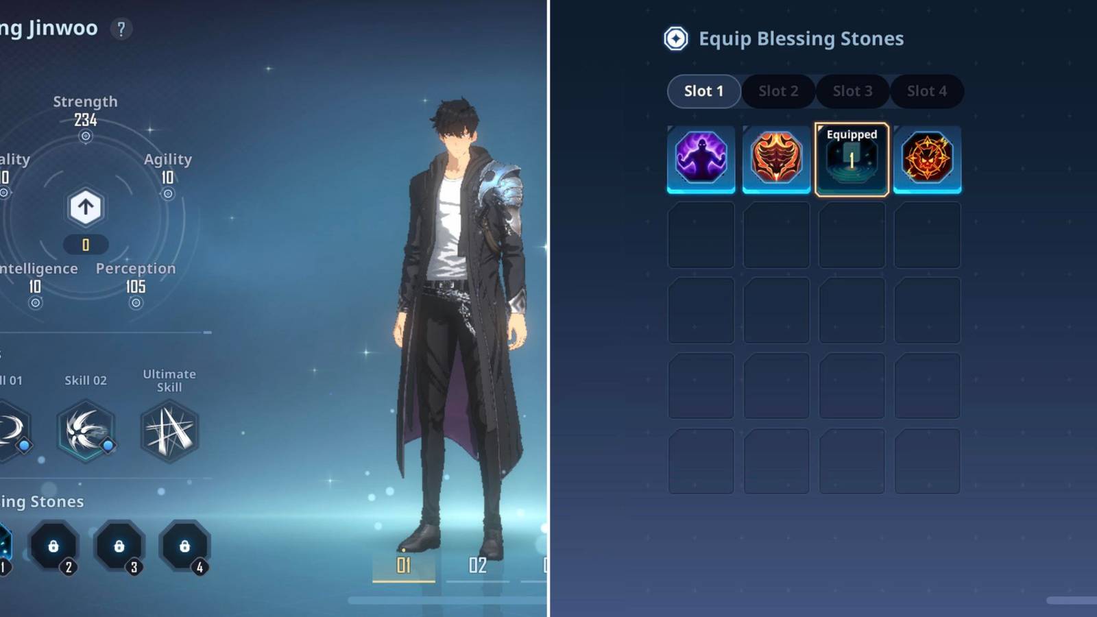 Sung Jinwoo With A Blessing Stone Equipped & A Blessing Stone Menu 