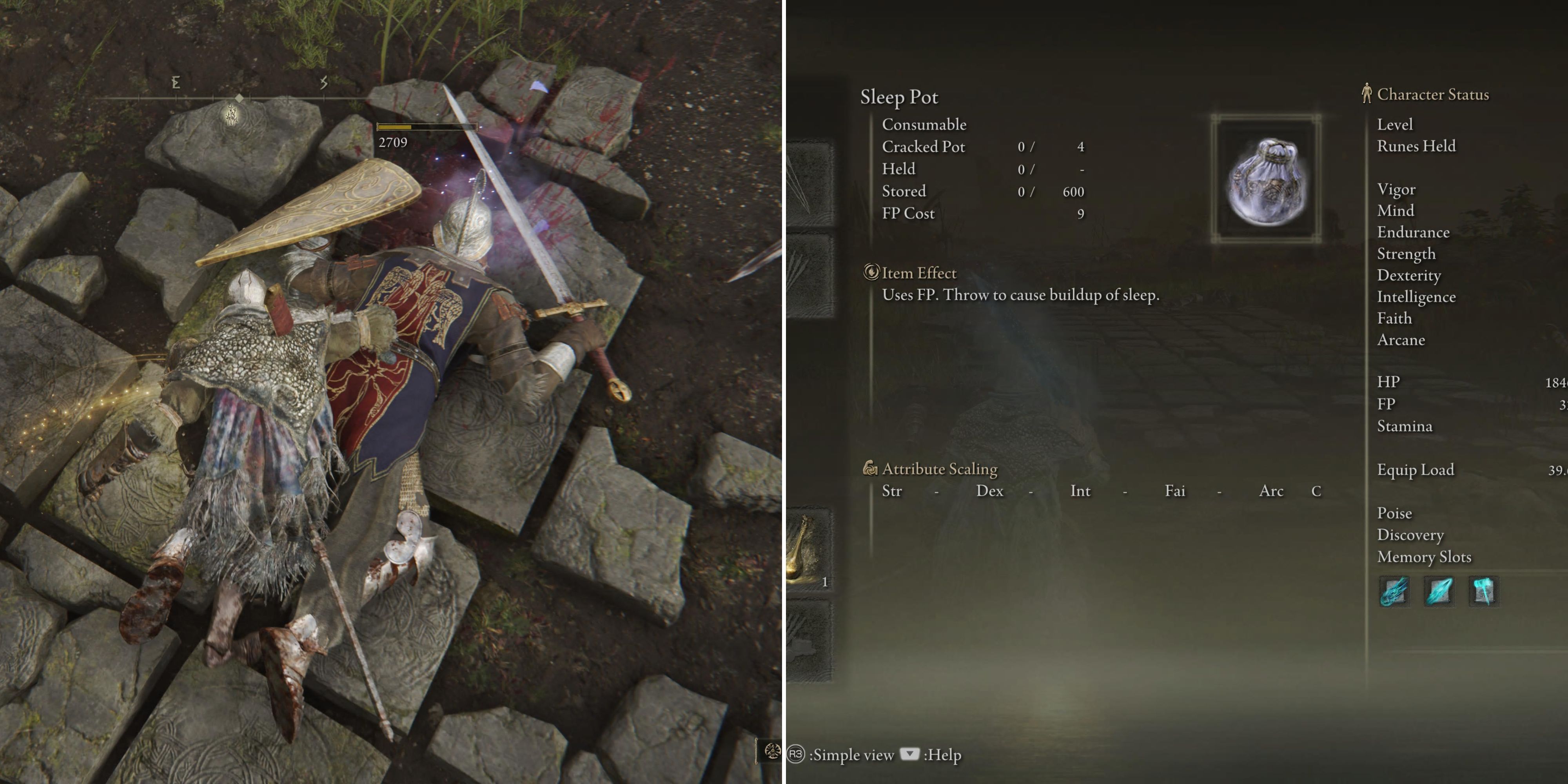 The Player Attacking A Sleeping Enemy & The Sleep Pot In The Inventory 