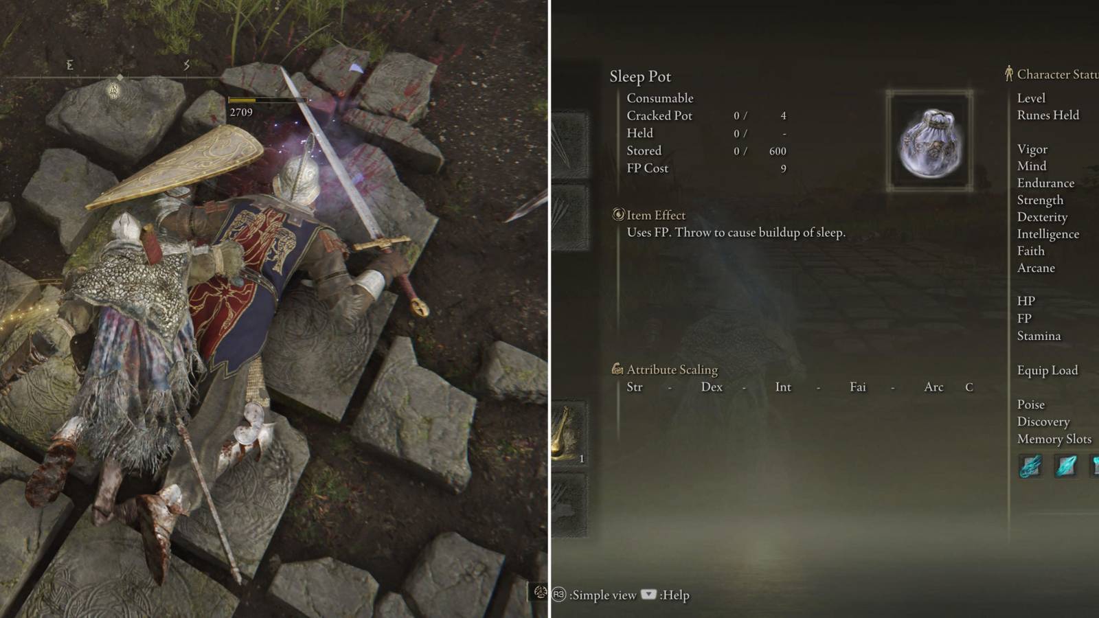 The Player Attacking A Sleeping Enemy & The Sleep Pot In The Inventory 