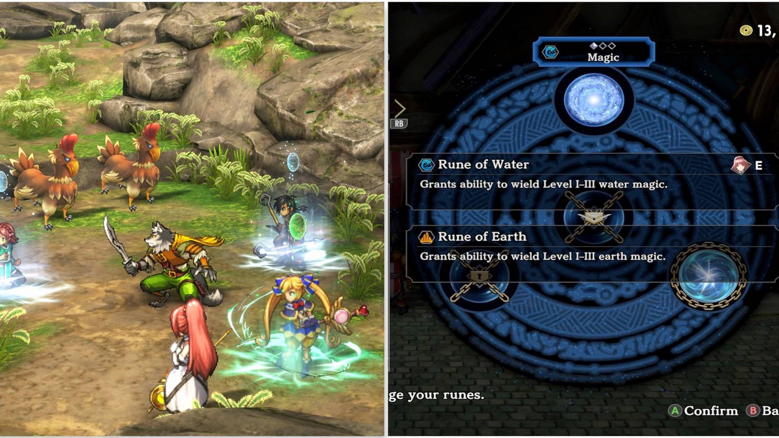 Fighting a battle and Francesca’s runes in Eiyuden Chronicle Hundred Heroes