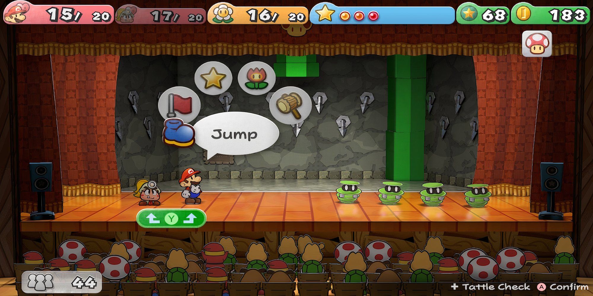 Fighting a battle in the Pit Of 100 Trials in Paper Mario The Thousand-Year Door