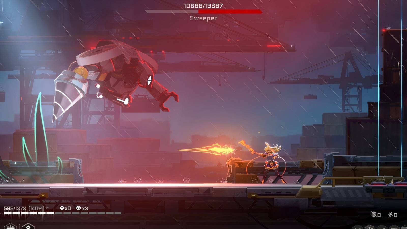 Fighting a boss in BlazBlue Entropy Effect