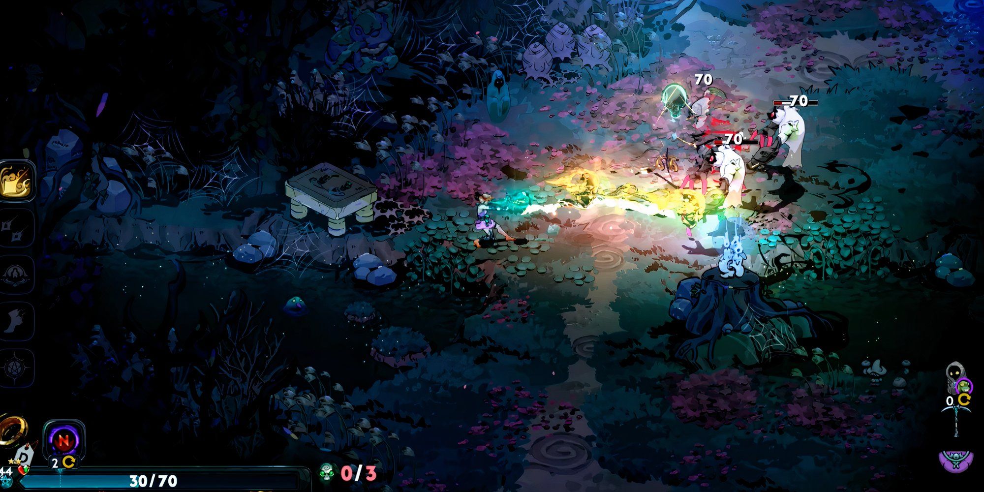 Fighting enemies with Argent Skull weapon in Hades 2
