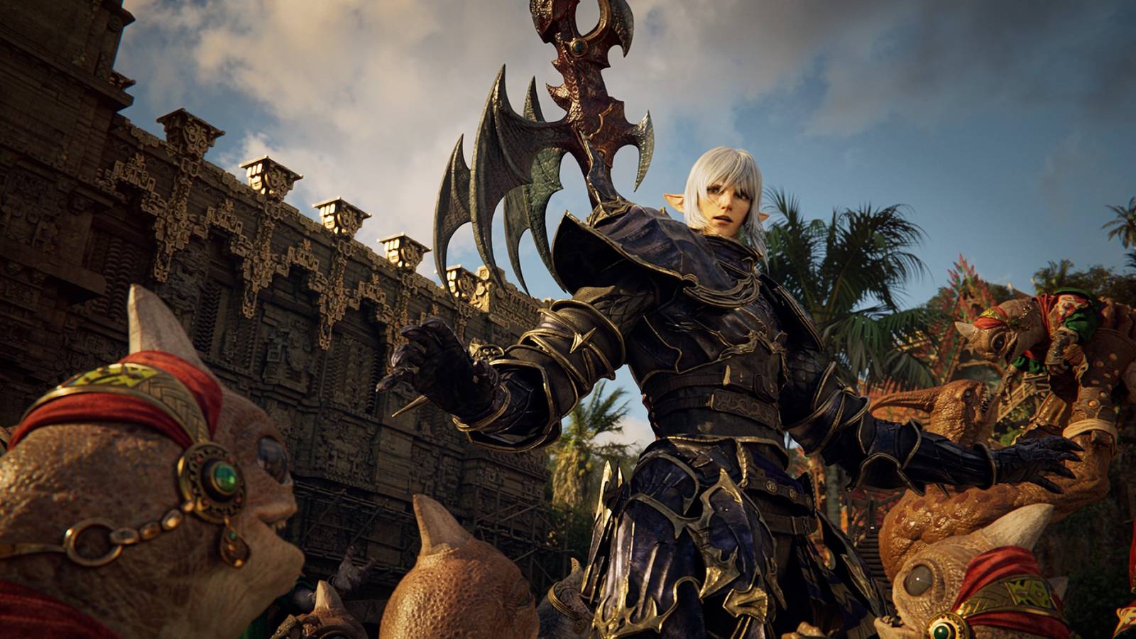 final-fantasy-14-dawntrail-estinien-dragoon-mamool-ja-children-sky-background-2200x1100