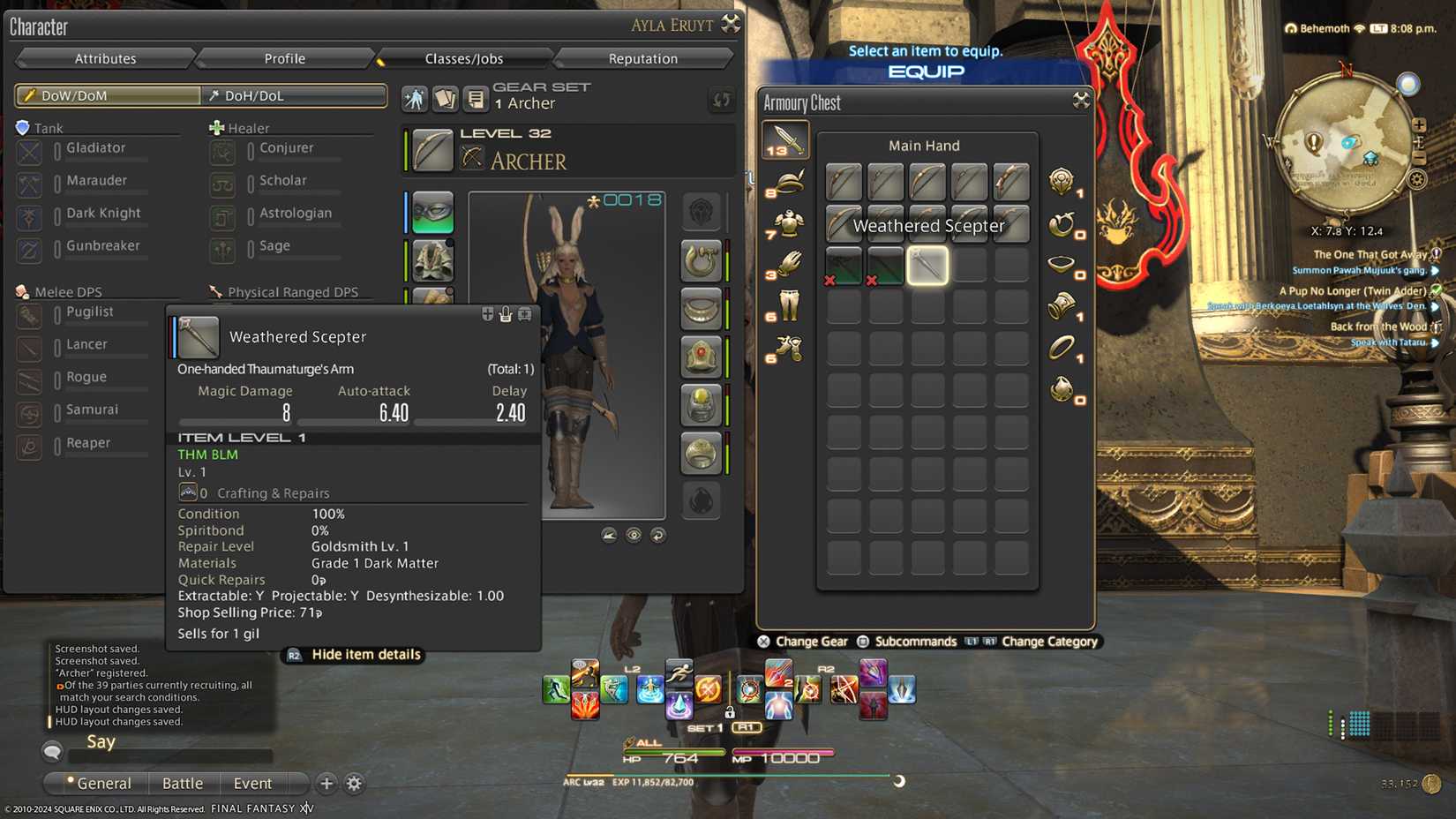 final fantasy 14 equip weapon
