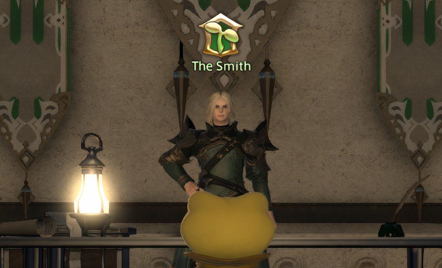 a screenshot of an NPC, The Smith, from Final Fantasy 14