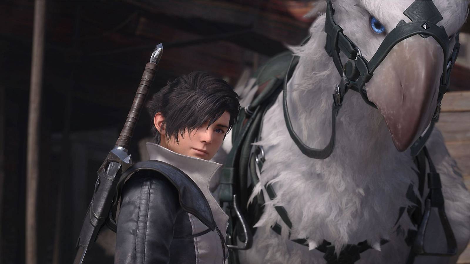 Final Fantasy 16 young clive and chocobo standing side by side