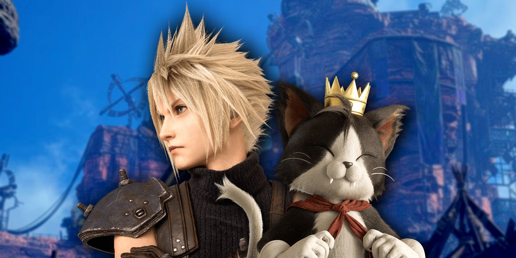 Cloud and Cait Sith standing side by side in Cosmo Canyon