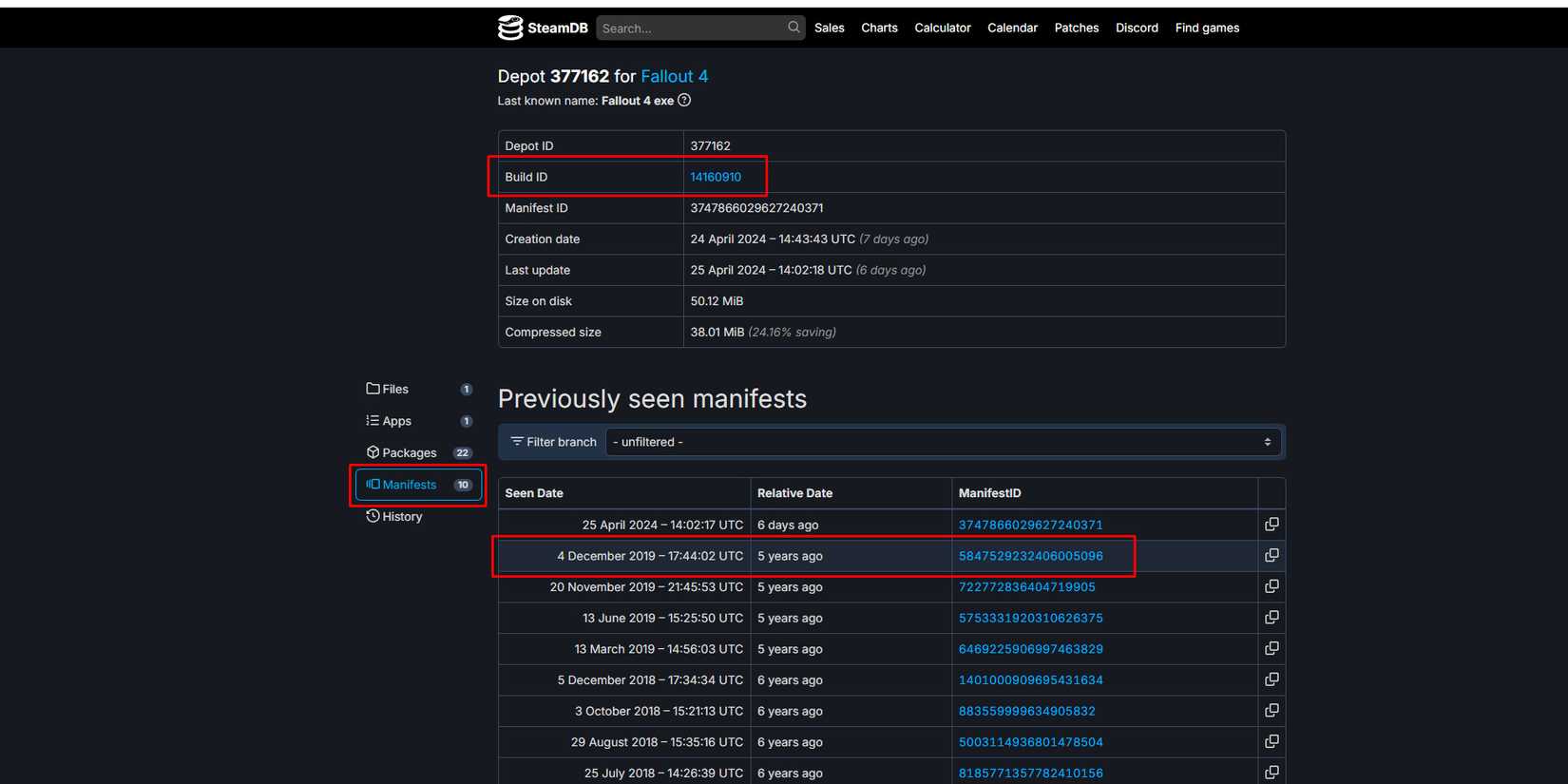 Find build id and manifest id