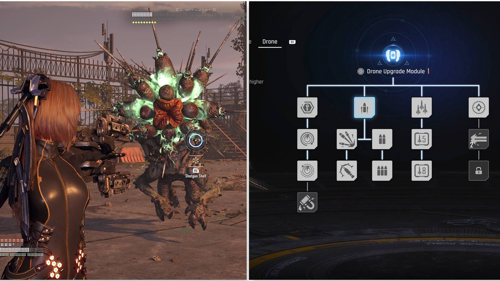 Firing at enemies and Enhanced Slugs in Stellar Blade