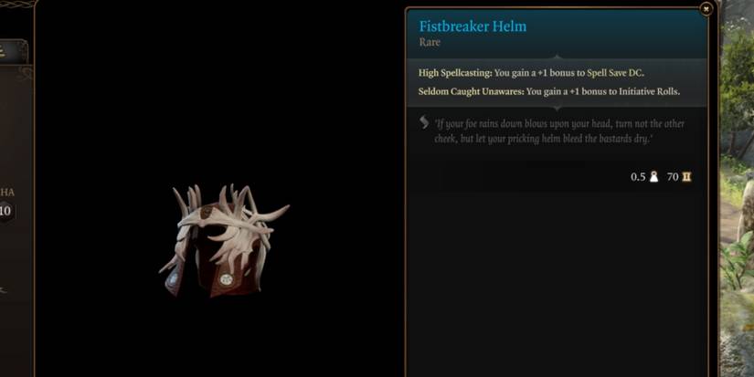 Baldur's Gate 3 Fistbreaker Helm  in-game item description