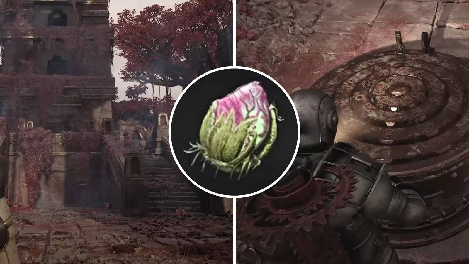 The Remnant 2 character is solving the Forgotten Field Puzzle to receive the Blooming Heart Relic.