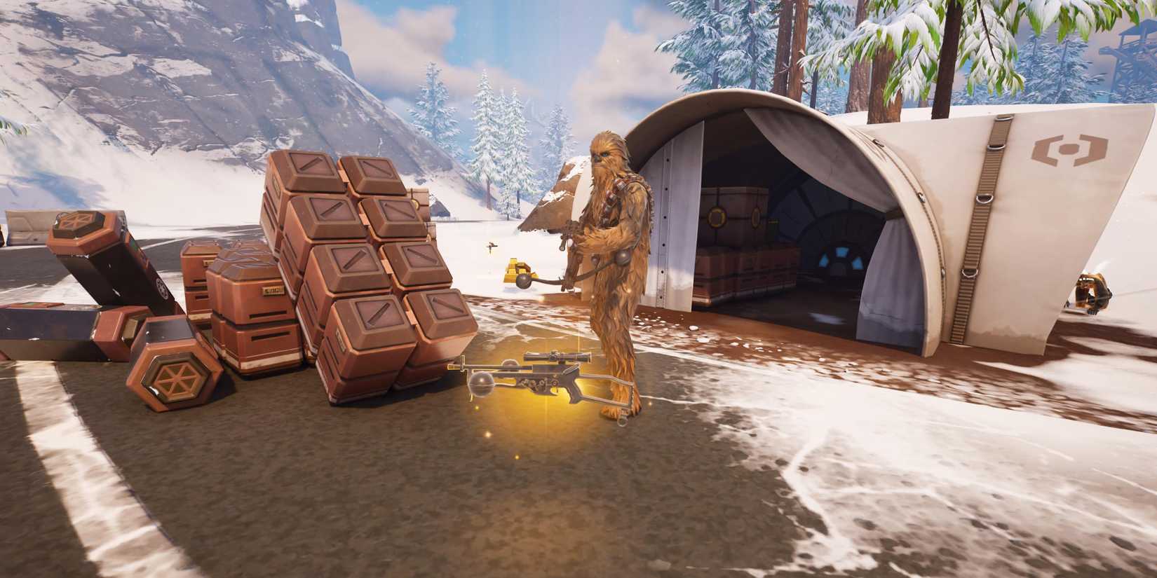 chewbacca dropping a wookiee bowcaster