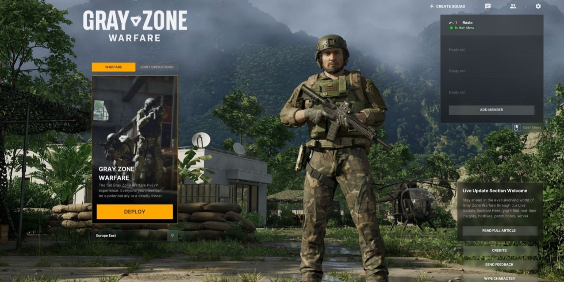 Grey Zone Warfare main menu
