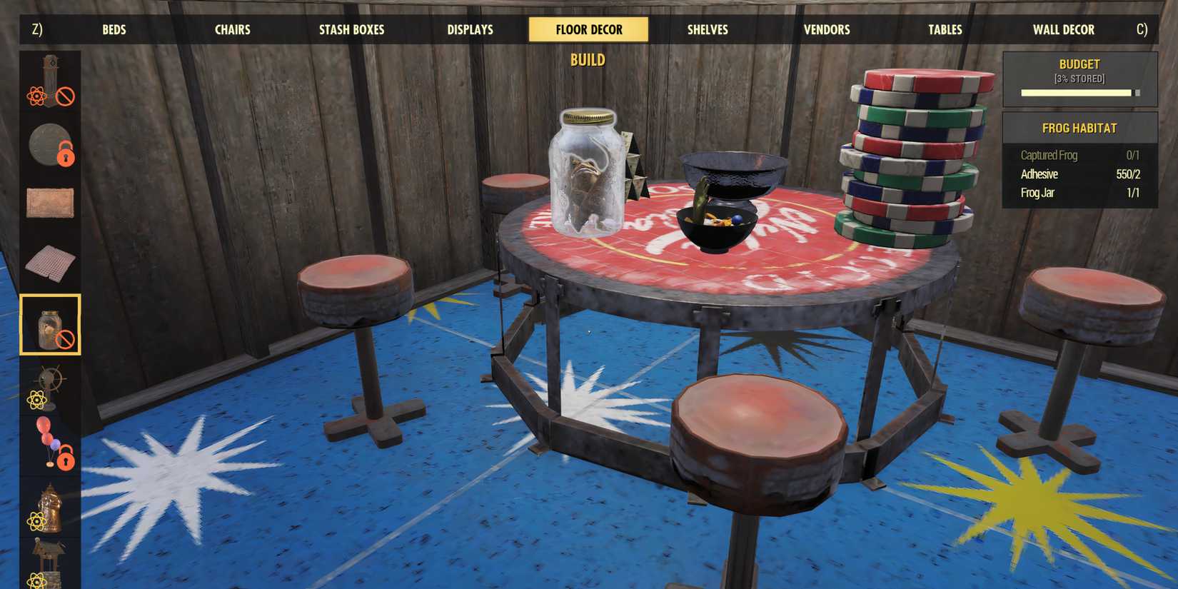 Finding the Frog Habitat under the Floor Decor category in Fallout 76