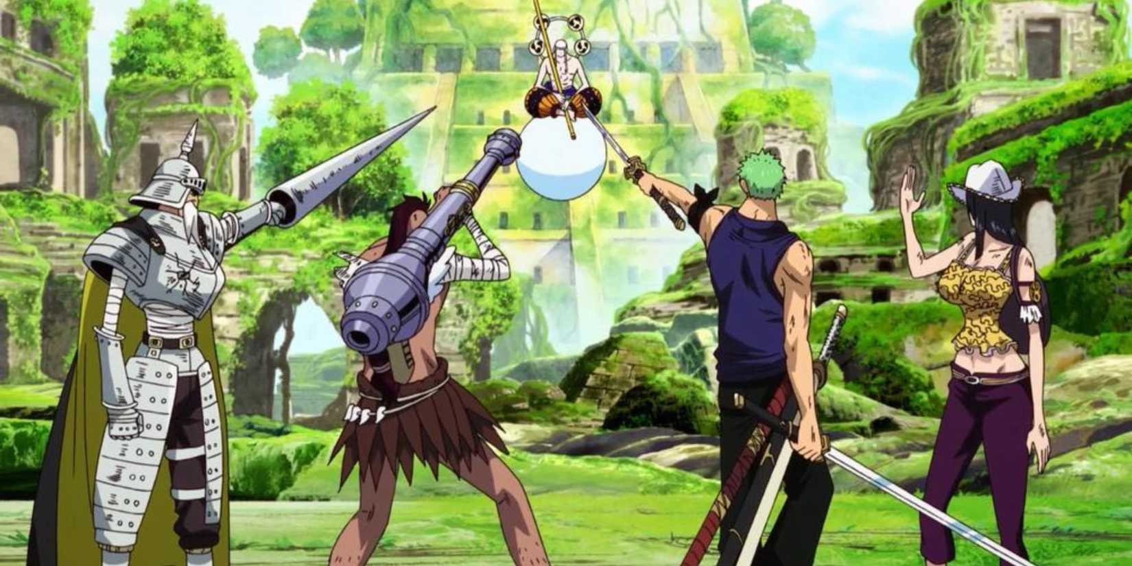 Gan Fall, Wyper, Zoro and Robin confront Enel.