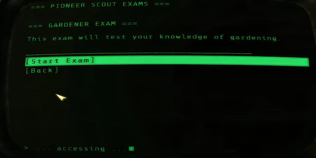 Taking the Gardener possum exam in Fallout 76