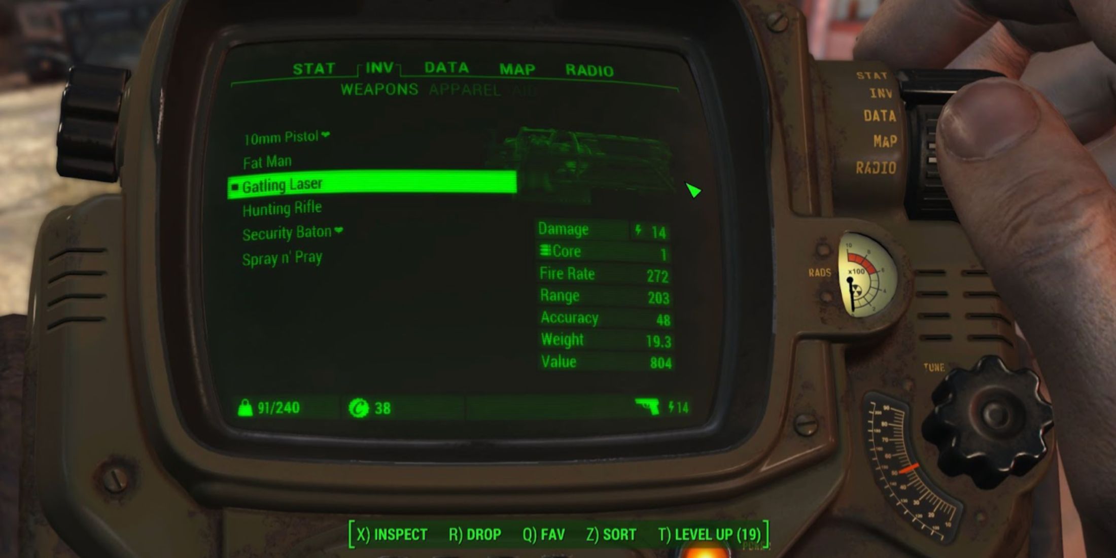 The Gatling Laser stats in Fallout 4
