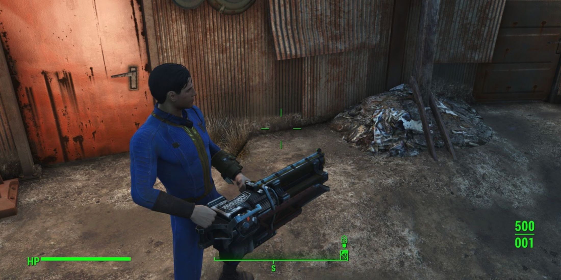 The Sole Survivor holding the gatling laser in Fallout 4