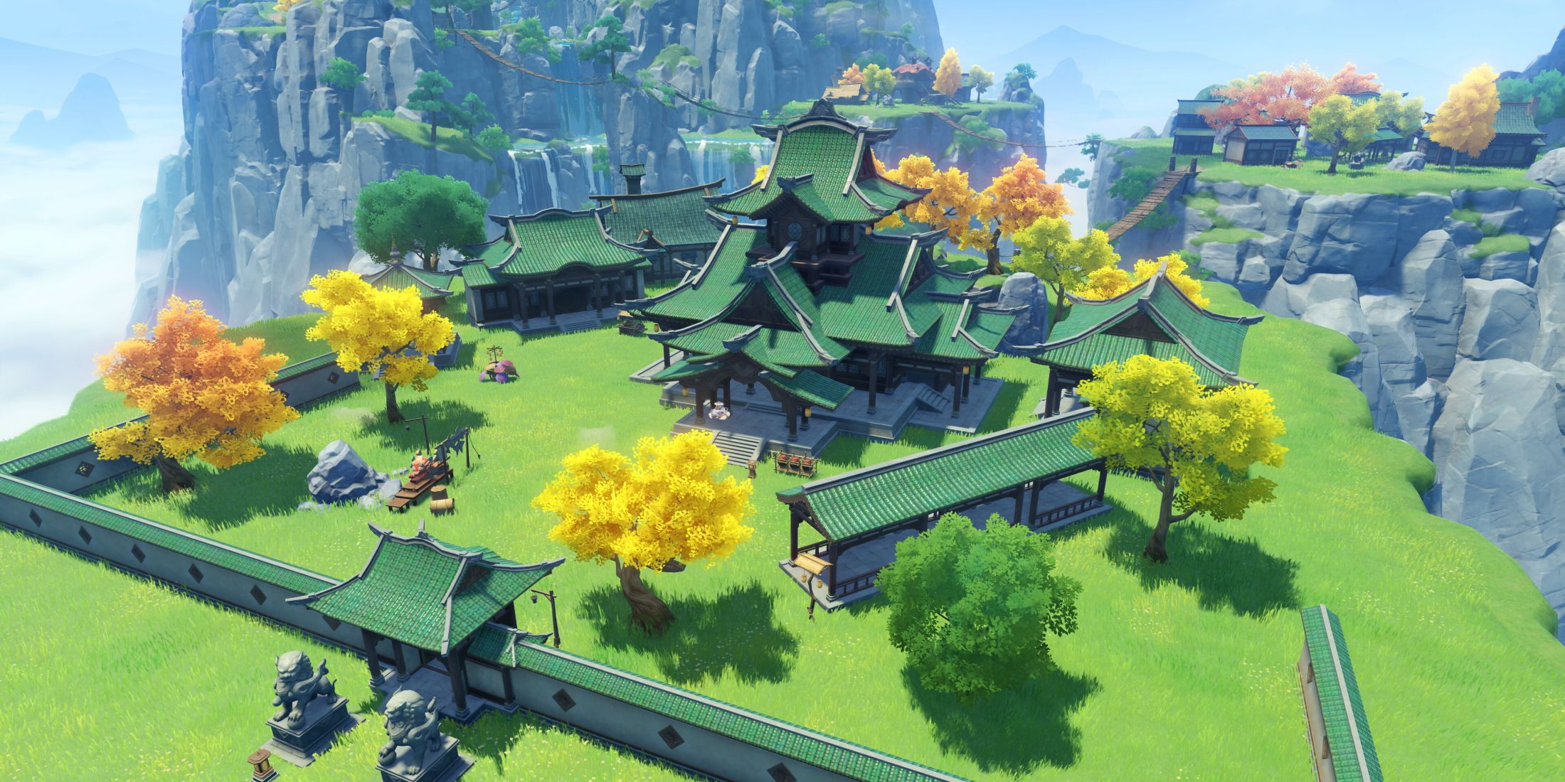 Genshin Impact's in-game Serenitea Pot housing system, showing a home in the Liyue realm.