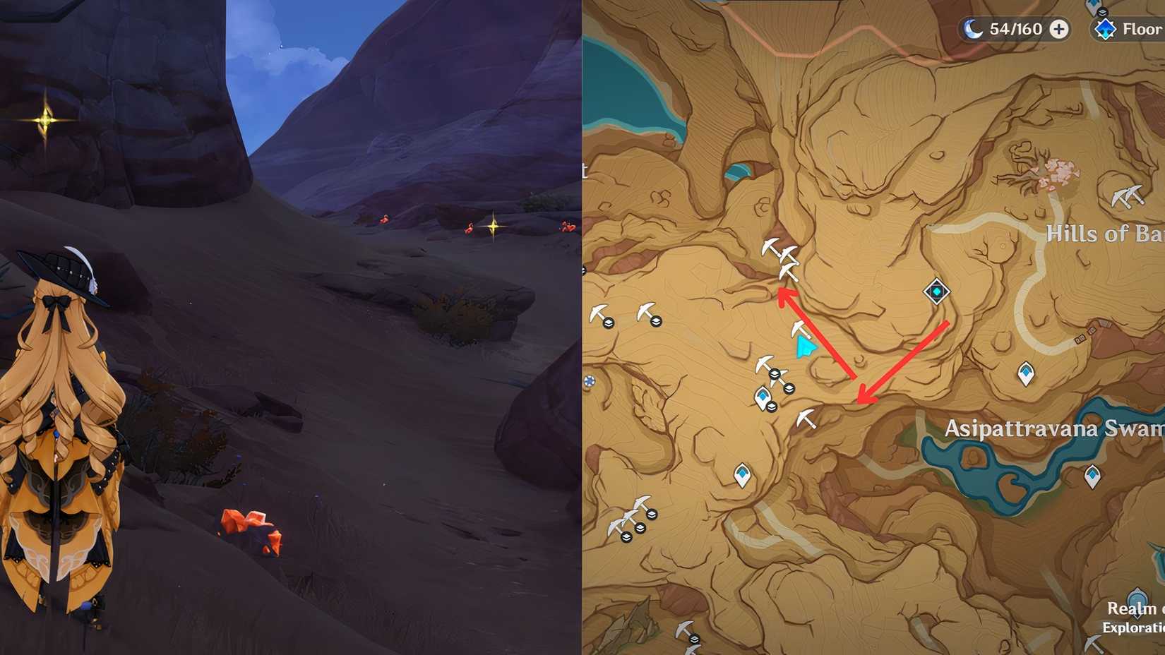 Genshin Impact Trishiraite location - northwest of Asipattravana Swamp