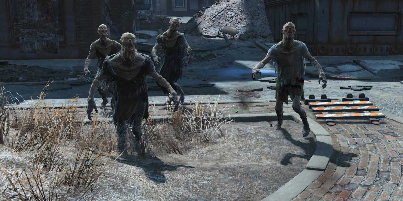 Four Ghouls running toward the Sole Survivor in Fallout 4