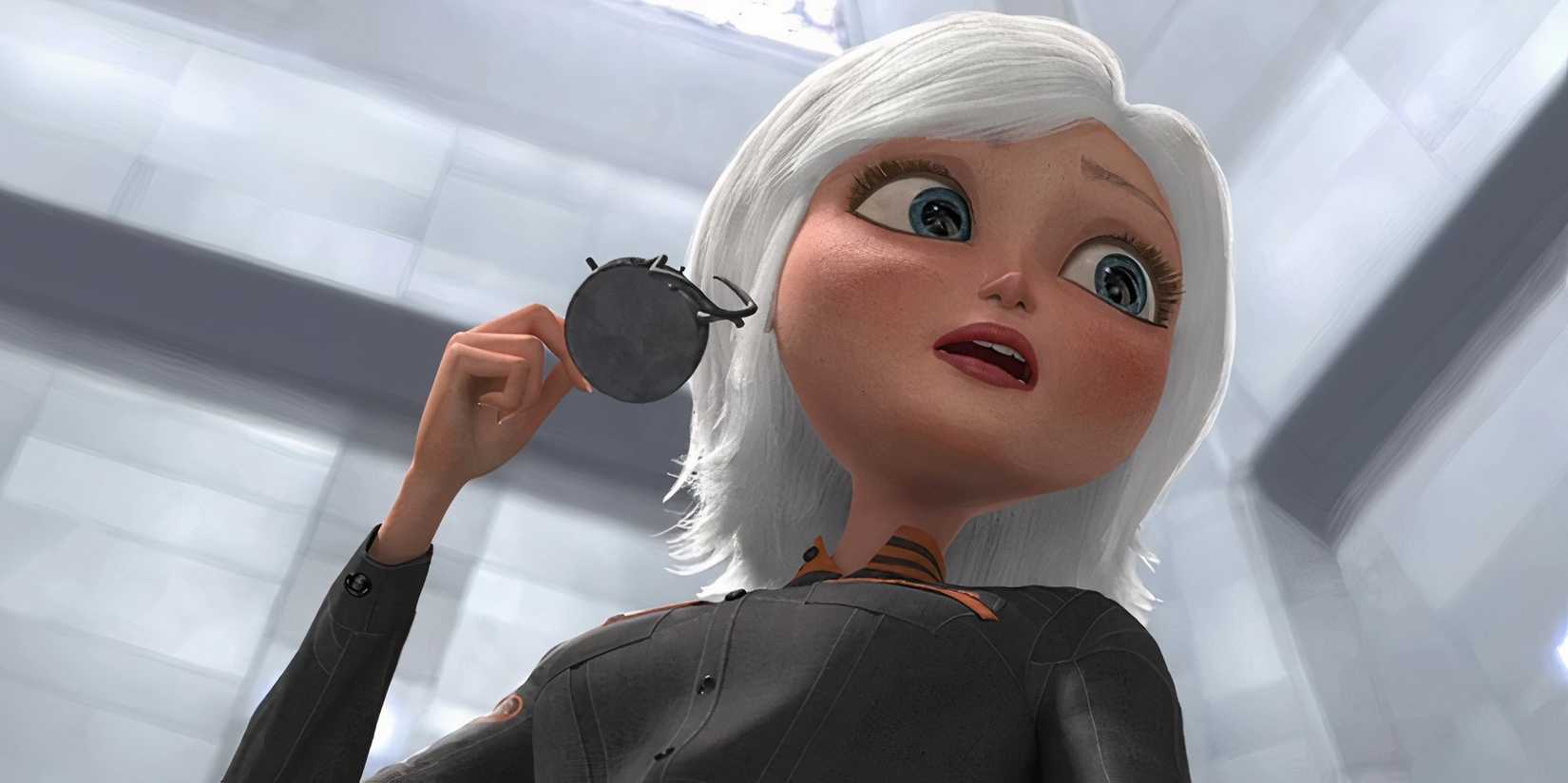 Ginormica standing in a white lab