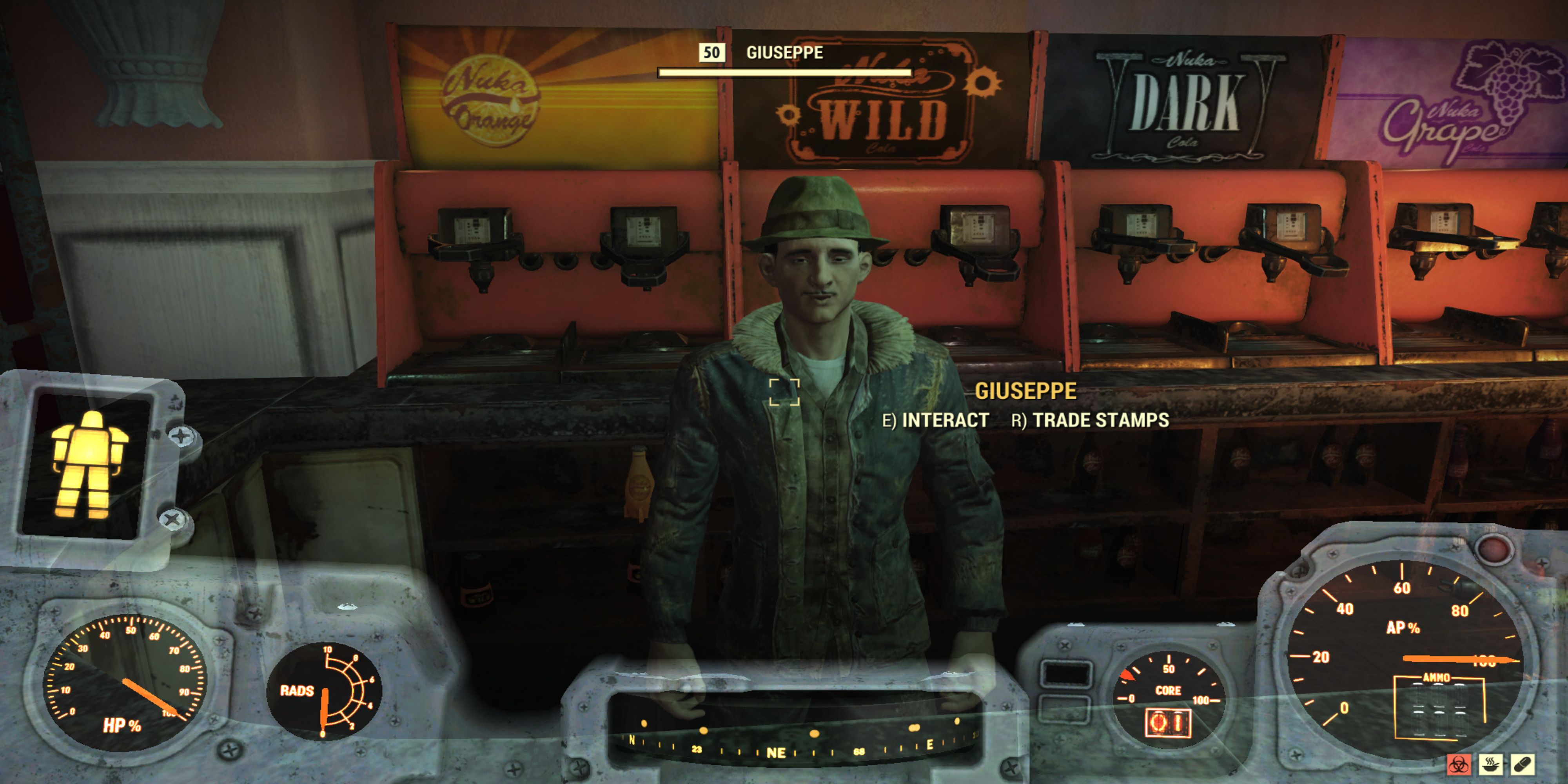 Talking to Giuseppe the Stamps vendor found at the Winterspring Refuge in Fallout 76