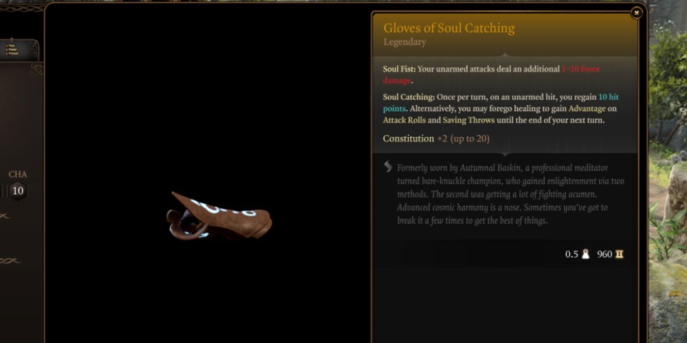 Baldur's Gate 3 Gloves of Soul Catching in-game item description