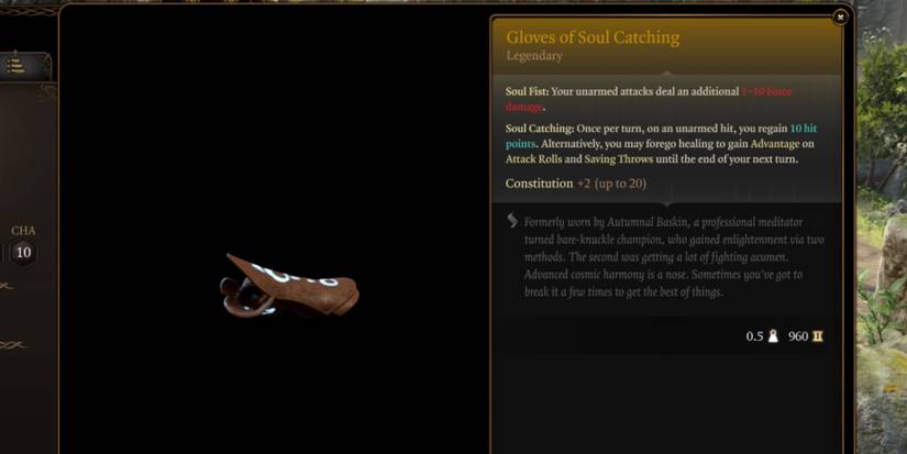 Baldur's Gate 3 Gloves of Soul Catching in-game item description