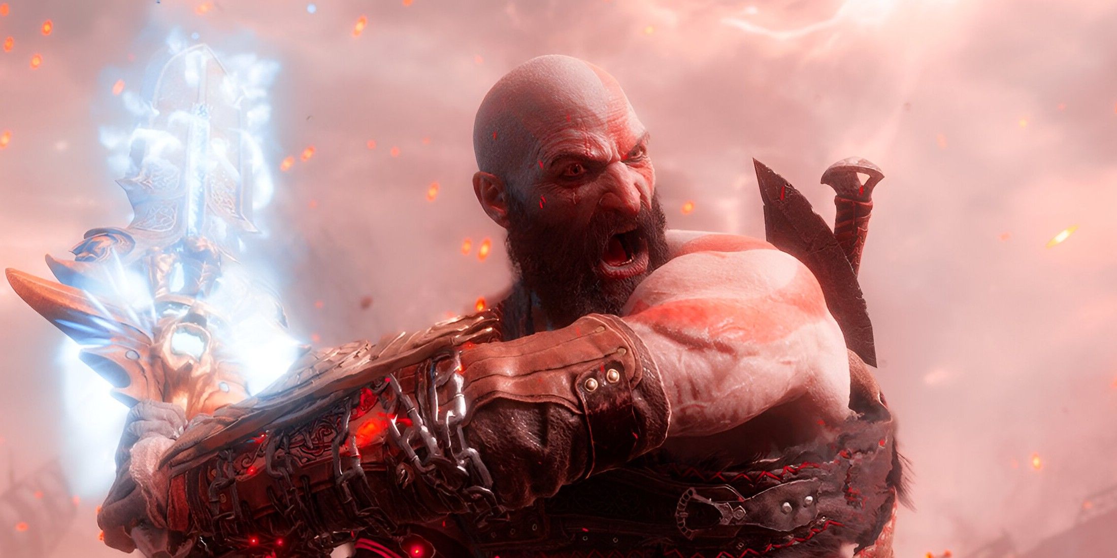 god of war ragnarok valhalla kratos wielding the blade of olympus