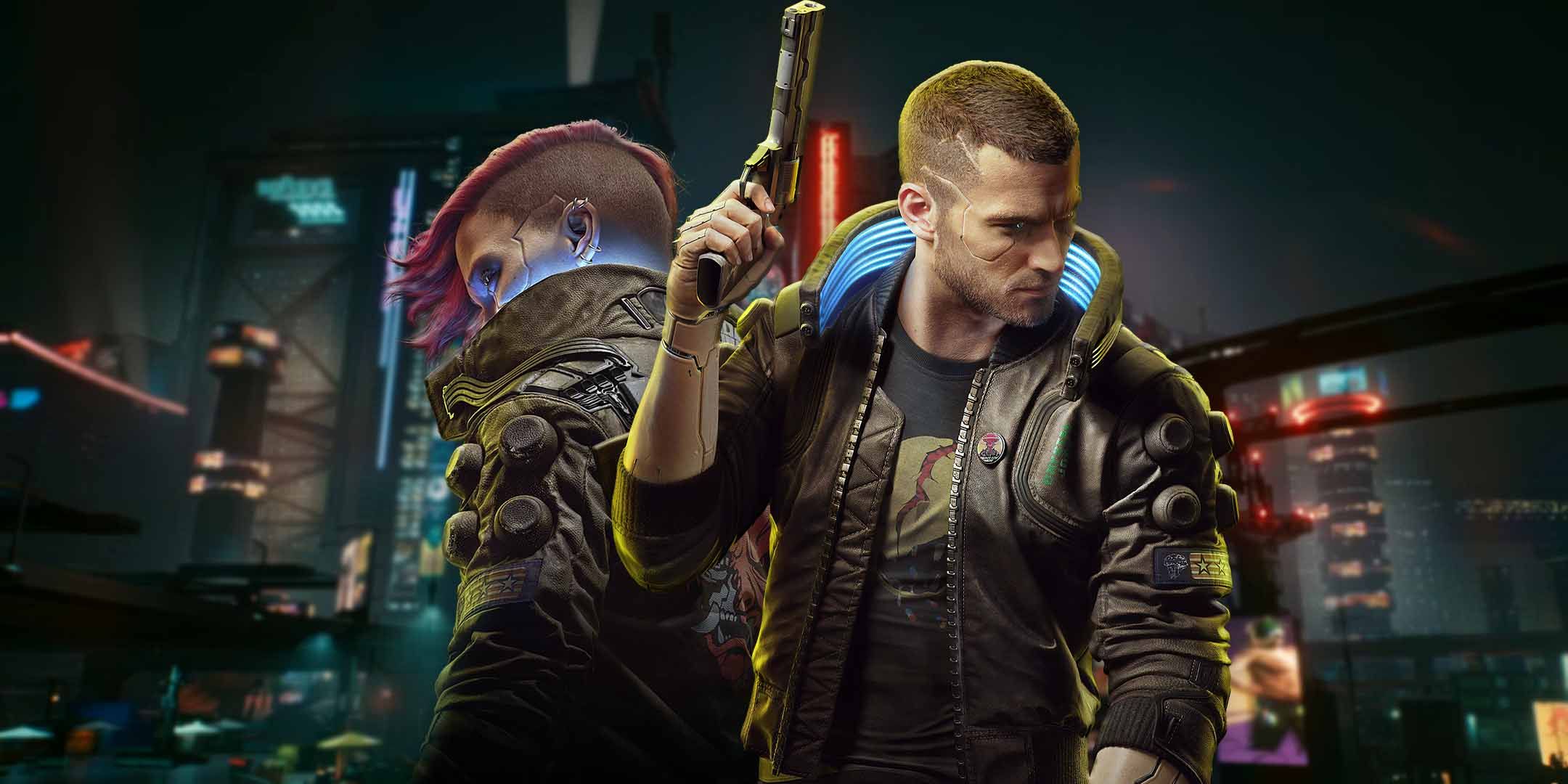 Male and Female V from Cyberpunk 2077 in Night City