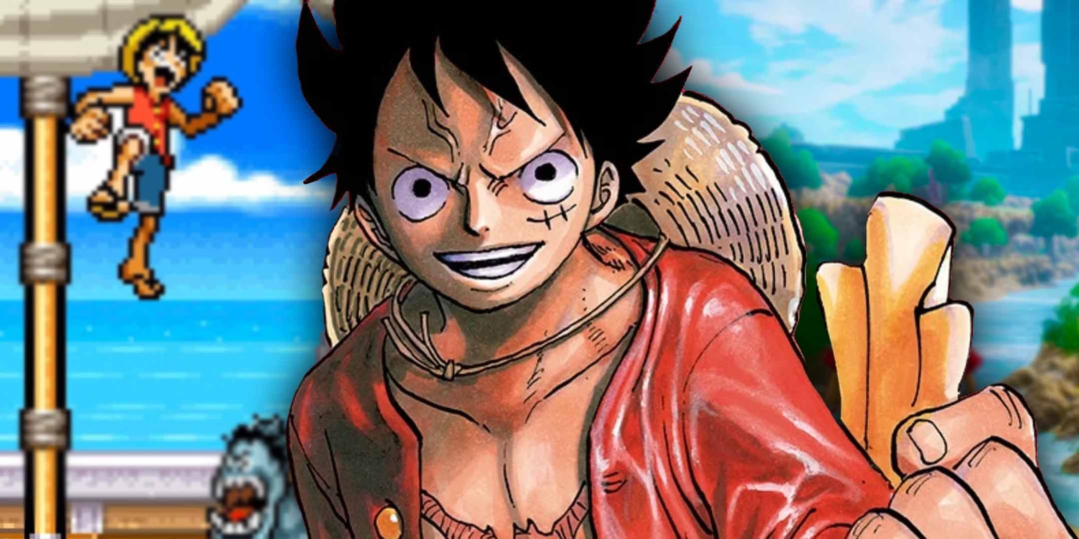 Luffy from One Piece in front of One Piece BGA gameplay