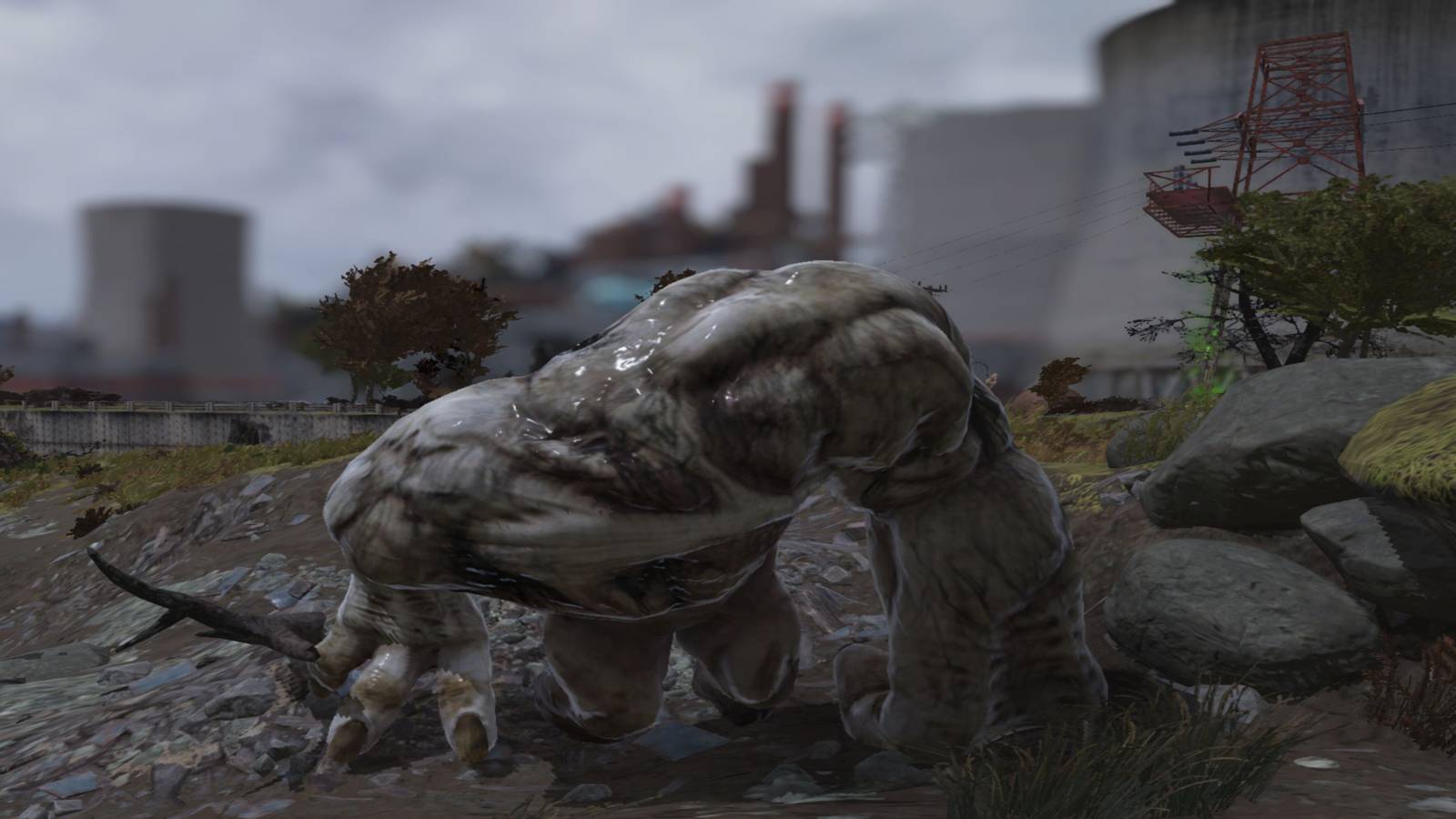 Being charged by a Grafton Monster at the Charleston Trainyard in Fallout 76.