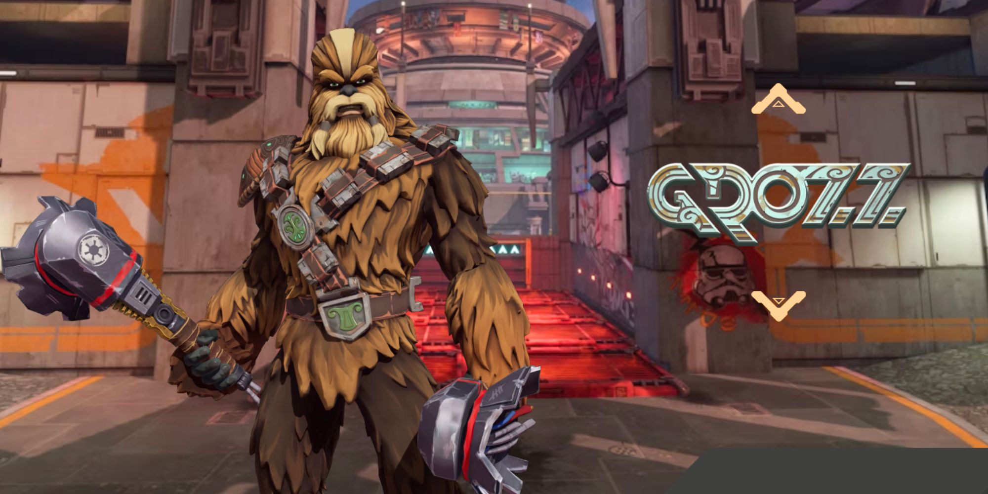 Grozz the Wookie holding his clubs in Star Wars: Hunters